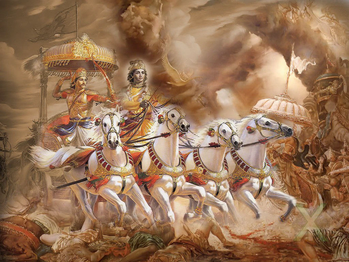 Arjuna, personificación del Kshatriya y el líder de los Panduids, eligió tener a Krishna a su lado, quien luego se convirtió en el auriga (el líder) de su carro de guerra.