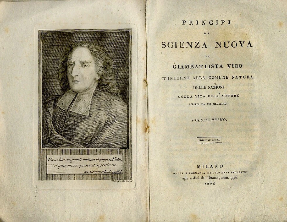 Edición italiana de Scienza Nuova publicada en 1816, en plena era romántica, época en la que se comienza a redescubrir la obra y aportes viquianos.