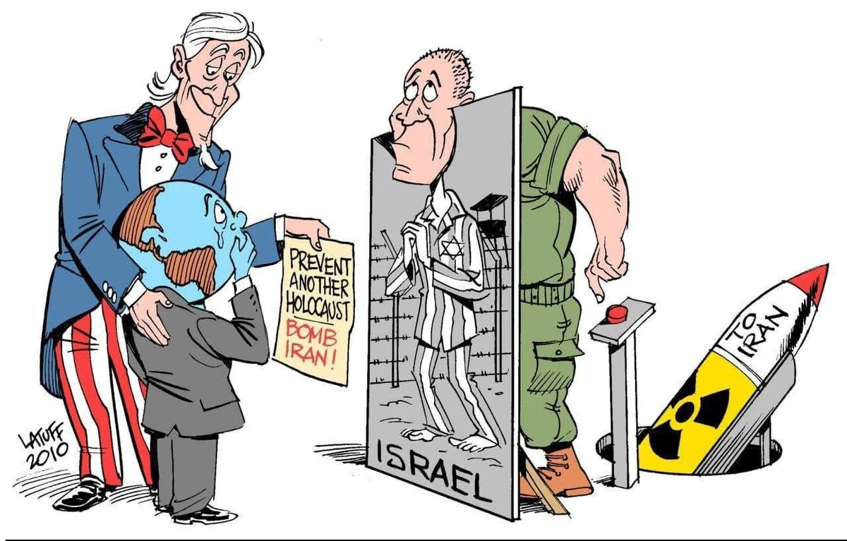 Caricatura que ilustra el modus operandi de Israel, no exenta de cinismo e hipocresía, desde su fundación en 1948.